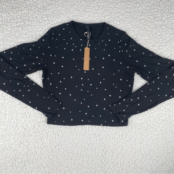 SKIMS Soft Lounge Long Sleeve Crop Top XS Onyx Sparkle Ribbed NWT Sold Out - Picture 3 of 10